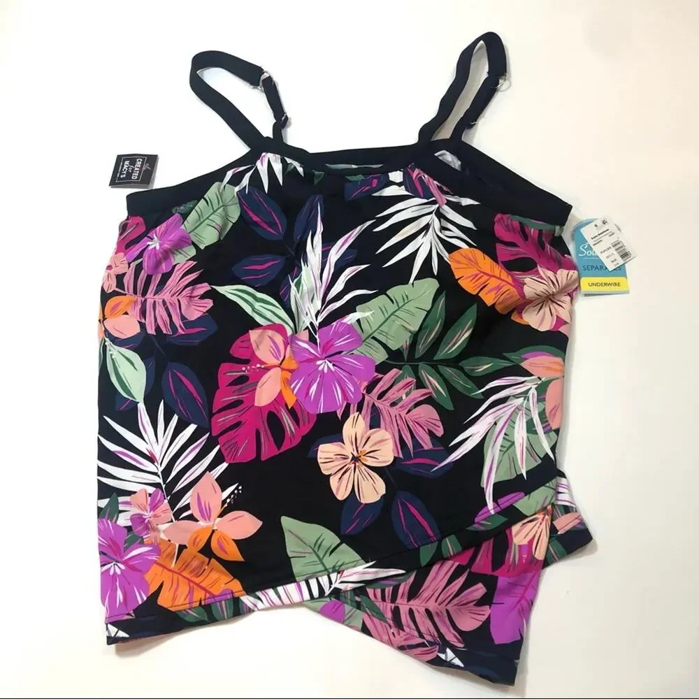 Swim Solution floral cross over tankini swim top